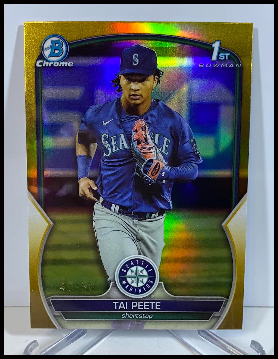 Tai Peete 2023 Bowman Draft Chrome Gold Refractor /50 #BDC-28 Seattle Mariners