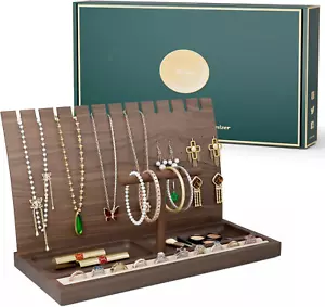 Wooden Jewelry Display Organizer Stand - Necklace Earring Ring Bracelet Holder - Picture 1 of 10