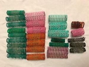 Lot 29 old style brush spring mesh hair curlers rollers mixed sizes colors vtg