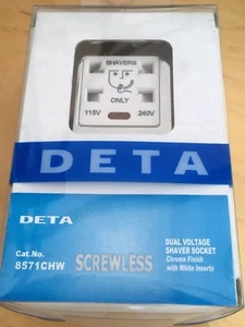 Deta 8571CHW Screwless Dual Voltage Shaver Socket Chrome Finish White Inserts - Picture 1 of 4