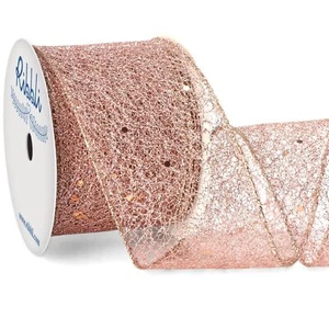 Rose Gold Glitter Wired Ribbon For Christmas Tree Fine Mesh Sparkling Ribbon 2.5 - Picture 1 of 1