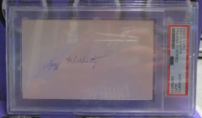 Ray Flaherty Giants HOF 1976 Autographed Signed Index Card PSA Slab #84688673 - Image 1 of 4