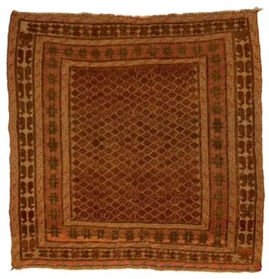 122 x 121 cm | Vintage Handmade Afghan Carpet Mushwani, Brown Oriental Wool Rug - Image 1 of 4