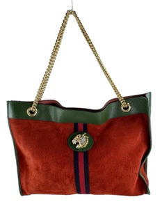 Gucci $3,200 Auth Large Web Rajah Suede Leather Gold Tone Chain Straps Tote Bag - Picture 1 of 19