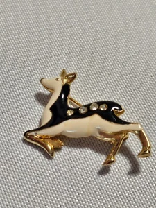 Modern Vintage Gold Tone Impala Deer Gazelle Brooch Pin Black and Cream Enamel - Picture 1 of 3