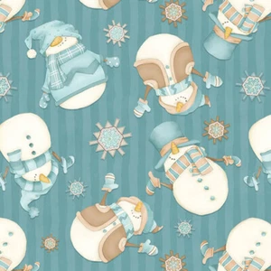 Henry Glass I Love Sn'Gnomies Tosed Snowman Dk Aqua Flannel Fabric By The Yard - Picture 1 of 1