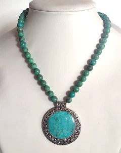 Collar Firmado Barse Turquesa Cuentas Redondas Círculo Colgante Esterlina 925 - Imagen 1 de 8