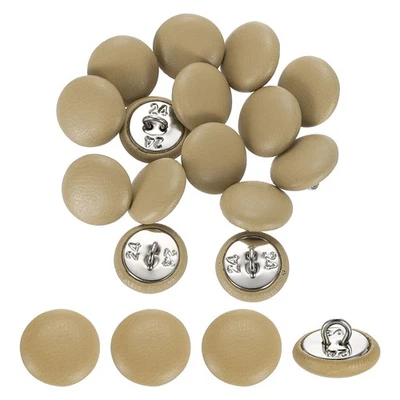 15Pcs Leather Covered Buttons, 15mm 24L Round Metal Shank Buttons, Khaki - Image 1 of 4