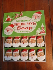 Vintage 1966 Japan Christmas Smiling Santa Seifenstücke mit Originalkarton unbenutzt - Bild 1 von 5