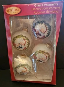 Set 4 decorazioni in vetro vintage Holiday Living Babbo Natale che tiene cucciolo IOB - Foto 1 di 7