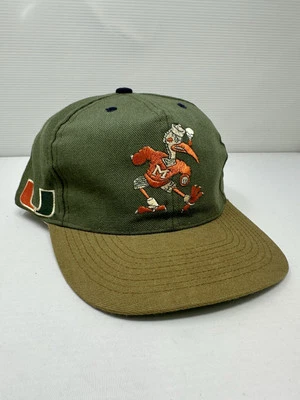 De colección Miami Hurricanes Blockhead Snapback Sombrero Aguja Americana Lana Oliva RARO Foto 1 de 4