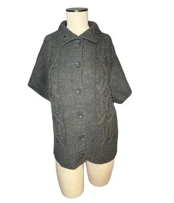 Suéter cárdigan tejido con cable mezcla de lana gris Lauren Hansen para mujer talla M Foto 1 de 4