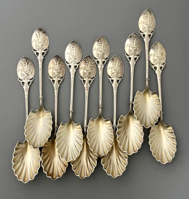 Set 10 Gorham LILY aka 88 Sterling Dessert Spoons No Mono - Image 1 of 4