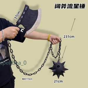 Halloween Demon Slayer Himejima Gyomei Axe Meteor Hammer Cosplay Props Accessory - Picture 1 of 5
