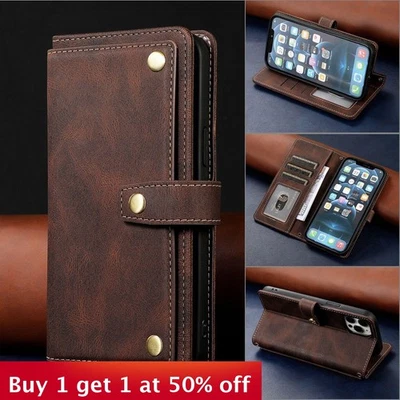 For Apple iPhone 17 Air 17 Promax 16 15 14 13 12 11 XR Leather Wallet Phone Case - Image 1 of 4