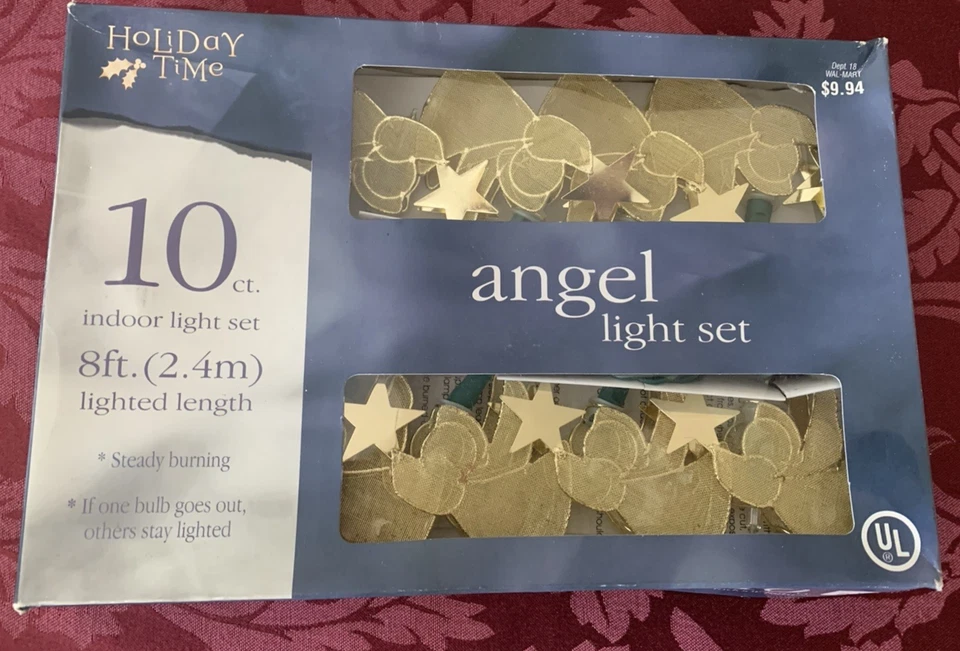Holiday Time Angel Christmas Tree Light 10 Ct Clear Gold Holding Stars 8ft - Image 1 of 3