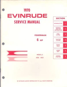 EVINRUDE Fisherman 6 HP, 1970 motor fueraborda manual de servicio. - Imagen 1 de 3