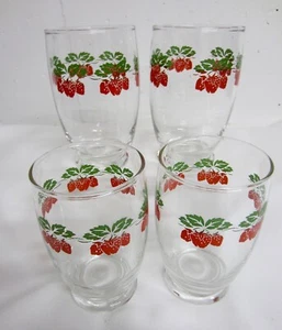 Vintage Set/4 Milk Juice Iced Tea Lemonade Glasses w Red Green Strawberry Design - Picture 1 of 6
