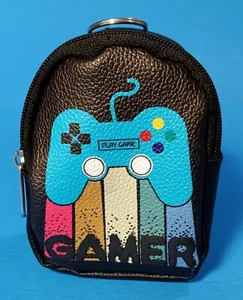 Mini Backpack Charm Keychain Gamer Black Multi-Colored Play Game Zipper 4 inch - Picture 1 of 3