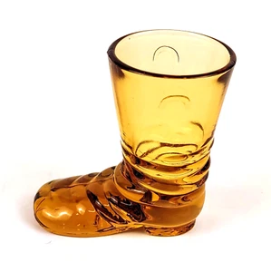 Amber Glass Cowboy Boot Shot Glass Toothpick Holder 2.75" T 1.5"W 2.25" L Decor - Picture 1 of 9