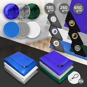Telone occhiellato PE/PVC impermeabile campeggio resistente telo vari dimensioni - Zdjęcie 1 z 29