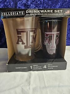 ATM  5 PIECE Set  4 Beer Glasses And Picher  New in Box Made In USA BPA Free