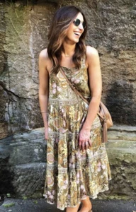 Spell Jungle Midi Dress L Strappy Animal Print Floral Button Down Front Bodice - Picture 1 of 20