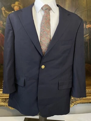 VTG Chaps Ralph Lauren 44S Gold Button Navy 100% Wool Hopsack 2Btn Blazer Jacket - Image 1 of 4