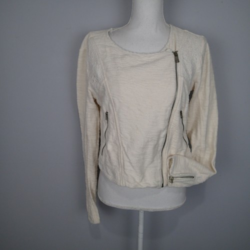 OFF WHITE Giacca stile moto Lou & Grey asimmetrica zip off bianco cotone pizzo accento s cropp