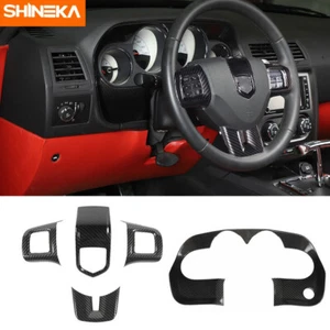 Carbon Fiber Steering Wheel+Dashboard Trim Decor kit for Dodge Challenger 09-14 - Picture 1 of 9