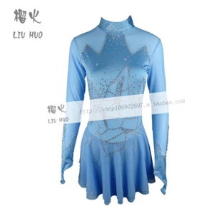 Abito da pattinaggio su ghiaccio donna aldult ragazza personalizza concorso costume body blu - Foto 1 di 7