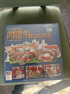 Classic American Fire Trucks Shaped Jigsaw Puzzle 36" x 15.5" Made in USA New - Image 1 of 2