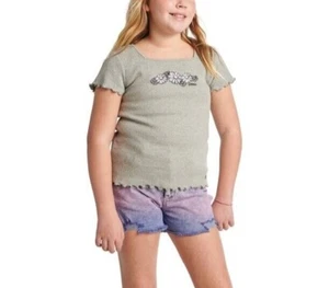 Justice Girls Short Sleeve Gray T-Shirt Square Neck Top Summer T-Shirt Size M(10 - Picture 1 of 5