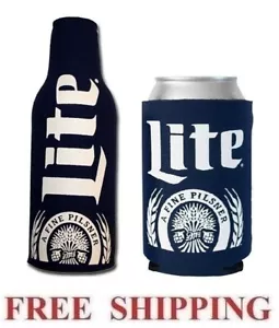 MILLER LITE 1 BEER BOTTLE KOOZIE + CAN HUGGIE COOLIE COOZIE COOLER NAVY NEW - Picture 1 of 2