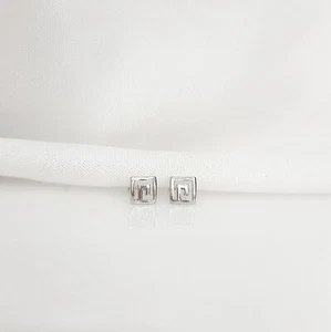 925 Sterling Silver Greek Key Meander Studs Earrings Unisex Ancient Greek Design - Picture 1 of 4