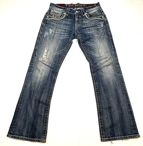 Rock Revival Leon Boot Jeans Men 33x33 Flap Pockets Buckle Distressed Cowboy - Picture 1 of 20
