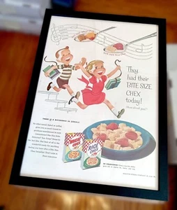 Framed 1950s Magazine Ad / Bite Size Rice & Wheat Chex Cereal  / 10.75" x 14.75" - Imagen 1 de 2