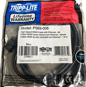 NUEVO Cable HDMI de alta velocidad Tripp Lite P569-006 con Ethernet A/V 6 pies Hi con P569006 - Imagen 1 de 2