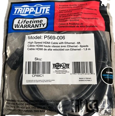 NUEVO Cable HDMI de alta velocidad Tripp Lite P569-006 con Ethernet A/V 6 pies Hi con P569006 Foto 1 de 2