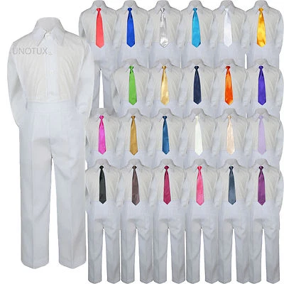 Toddler Kid Boys Teens Wedding Formal 3pc Set Shirt White Pants Tie Suit 4T-20 - Image 1 of 2