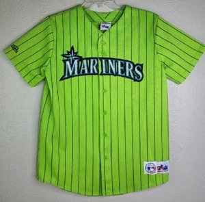 Vintage Majestic Seattle Mariners Youth XL Striped Jersey Applique USA Green  - Picture 1 of 10