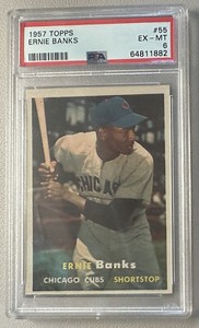 EX-MINT PSA 6 1957 TOPPS ERNIE BANKS #55 CHICAGO CUBS 