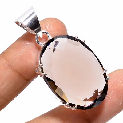 Smoky Quartz Gemstone Fashion Jewelry 925 Silver Pendant 1.6" ARP-2903 - Image 1 of 3