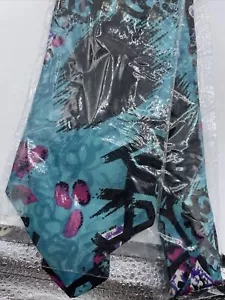 POLO BY RALPH LAUREN VTG Tropical Hawaiian Abstract Flower Teal Silk Tie - Picture 1 of 10