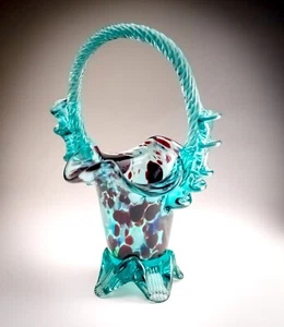 Vitrometan Medias rumänischer Glaskorb türkis meliert Mid Century mundgeblasen - Bild 1 von 16