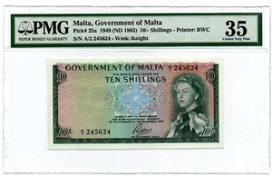 Malta - 1963 QE II P-25a Ten Shillings PMG 35 EPQ choice very fine. - Picture 1 of 2