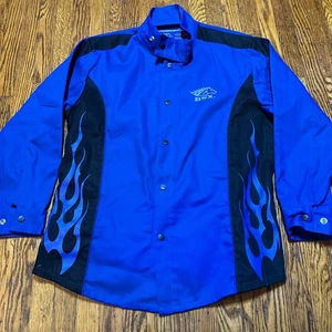 BSX Wear Blue Black Flame Fire Resistant Welding Biker Racing Jacket Large - Picture 1 of 11