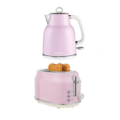 Salter Retro Pink Kettle & Toaster Set 1.7L Rapid Boil 2 Slice Wide Slot 3KW - Image 1 of 4