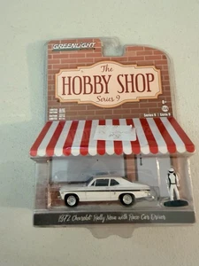 1968-1972 Chevy Nova Rally White W/ Race Car Driver Hobby Shop 1/64 Greenlight - Picture 1 of 4