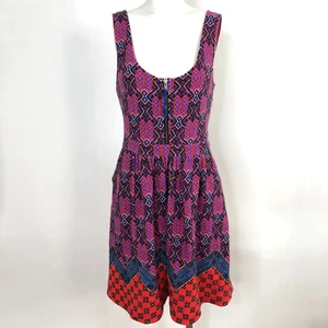 Maeve Size 8 Geometric Zip A-Line Dress Women's Short Length Colorful - Picture 1 of 14